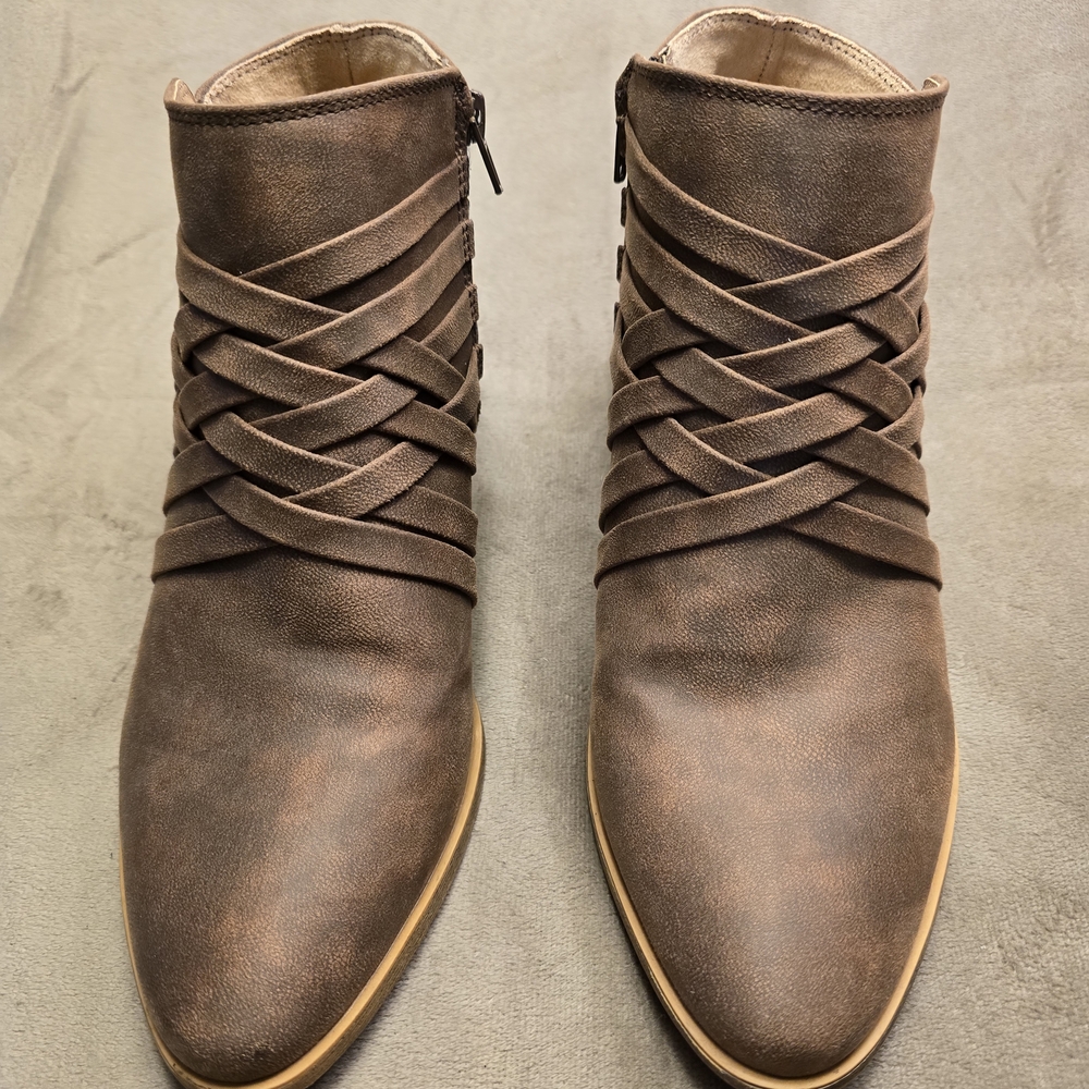 LifeStride Women's Brown Synthetic Ankle Bootie Zip Straps Prairie Boots‎ US 10W